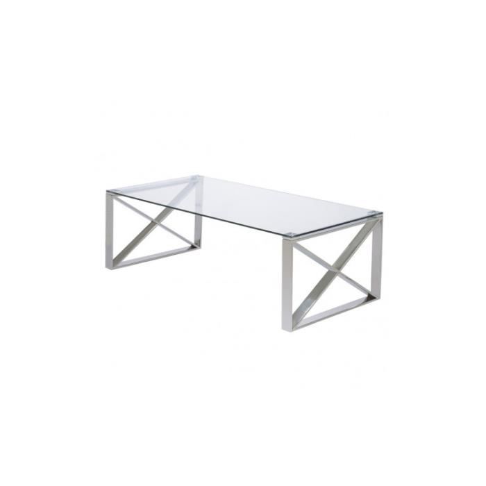 Table basse verre et métal chromé MILWAUKEE 120 cm