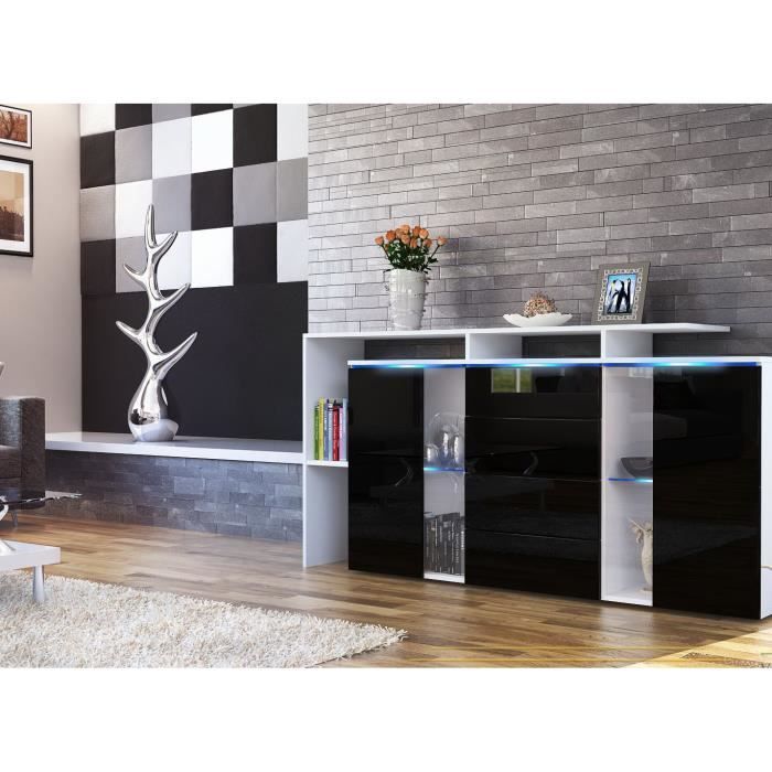 Bahut long laqué blanc et noir 160 cm
