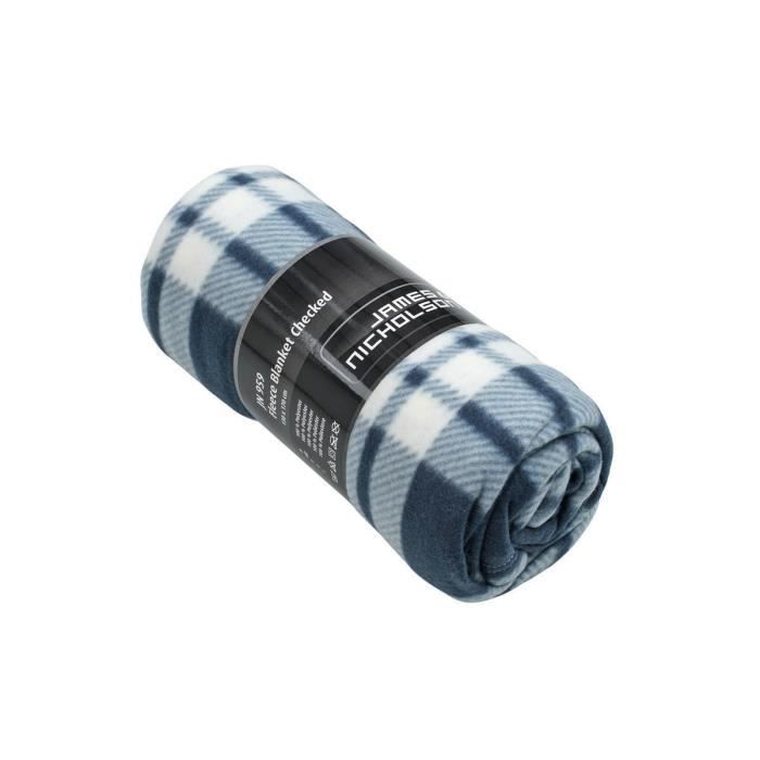 Plaid couverture polaire JN959 - bleu marine à carreaux