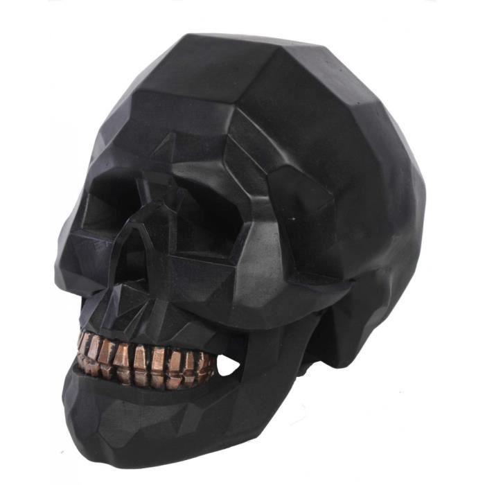 Statue grande tête de mort origami noire - en résine - 19 cm