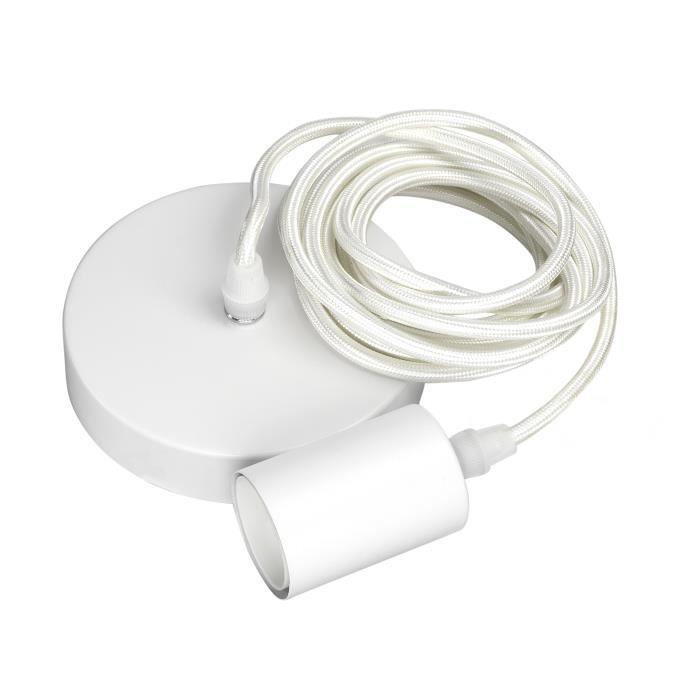 Hoopzi - Hang 1M - Suspension Luminaire Design, Plafonnier, Lustre - Fil Electrique Tissu - 3 Mètres - Douille E27 - Blanc