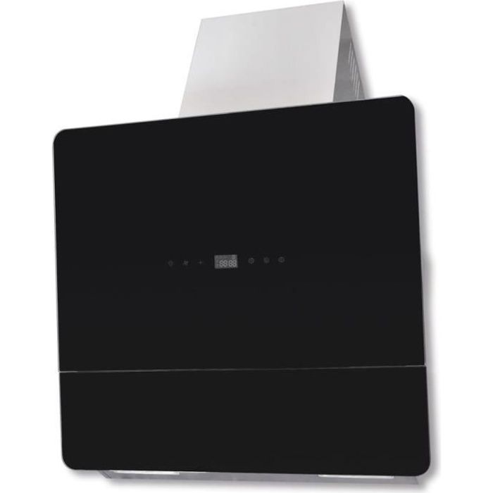 Hotte aspirante murale inclinée cuisine 60 cm - 720 m³-h - 3 vitesses - Evacuation & Recyclage - Noir