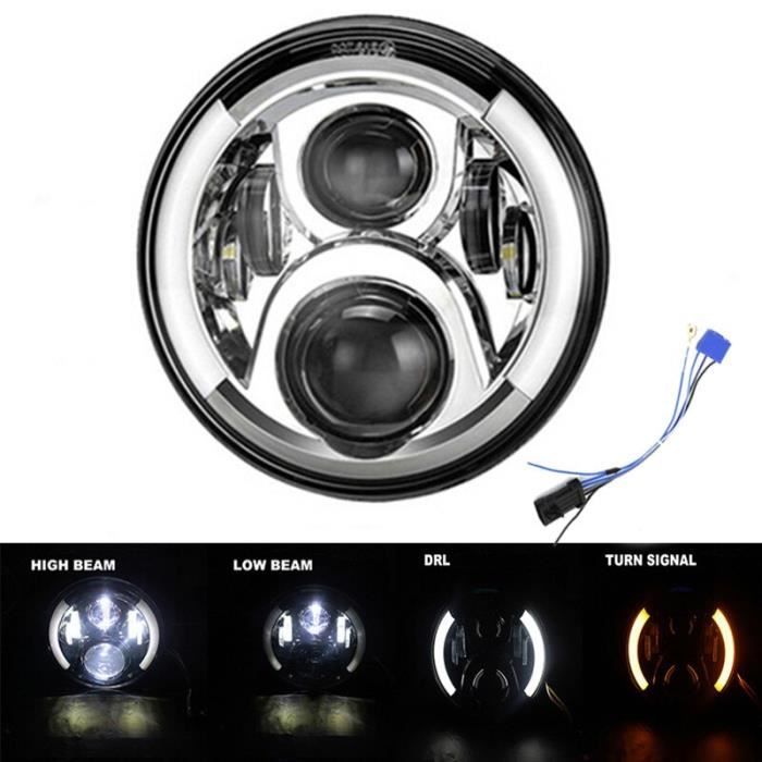 Phare avant LED 7- H4 universel pour moto et voiture, compatible avec BMW et Honda Type O -WM423