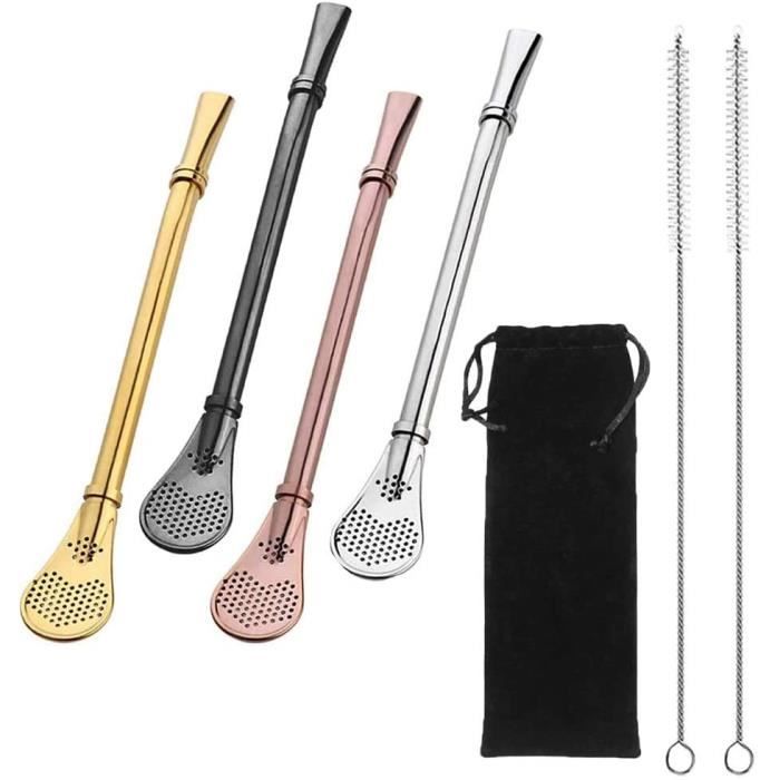 PAILLE Cuillere a pailles Inox Cuillere Paille Filtre Infuseur Pailles Cuillere Reutilisable Cuillere Cocktail Agitateurs 2 en 169