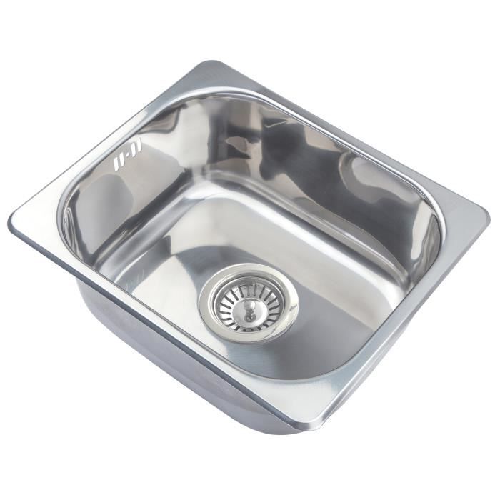 Petit carré évier de cuisine à encastrer par dessus 1 bac acier poli (A11 mr)