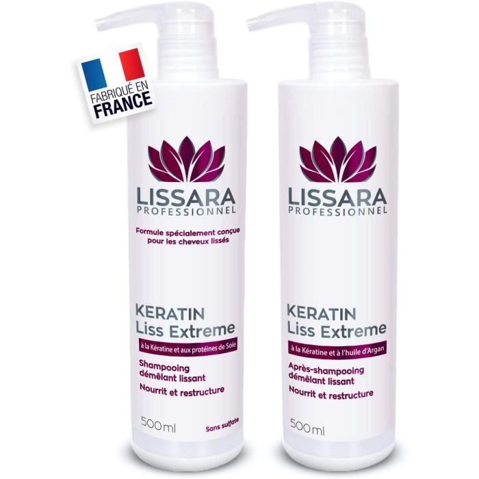 Duo Shampoing et Après-Shampoing Sans Sulfate - Sans Silicone - Sans Paraben - à la kératine - Prolongateur Apres Lissage Brésilien