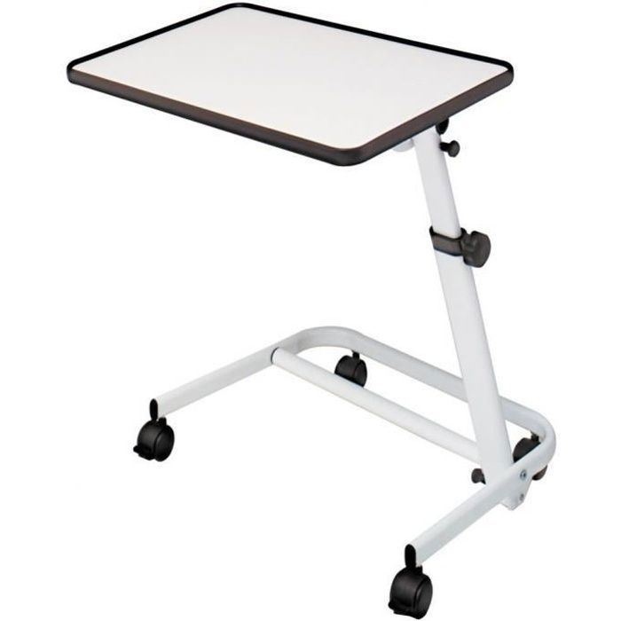Table pour lit inclinable et pliable avec roulettes et frein Blanc