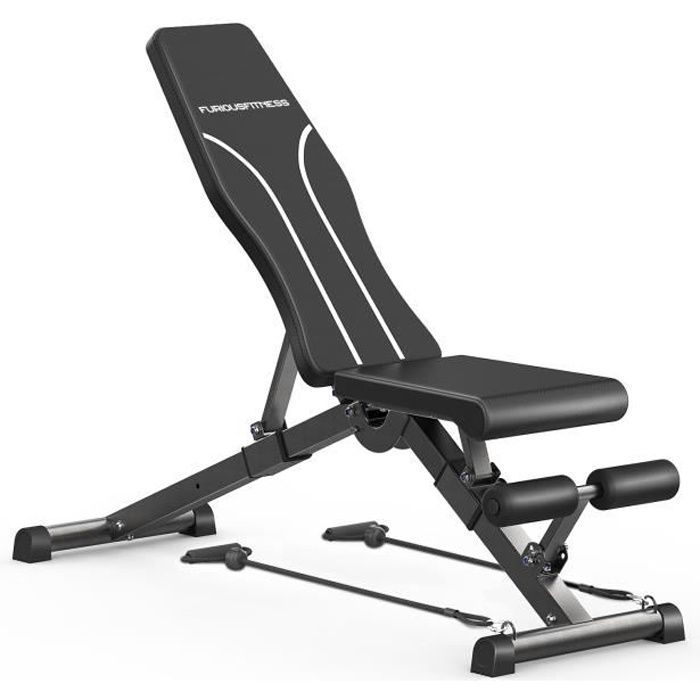 Yeehup Banc d'entraînement Réglable Abdominaux et Dorsaux, Banc de musculation pliable multifonction, 2 Cordes d’entraînement