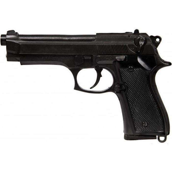 Réplique pistolet Beretta, 92 F 9 mm. Parabellum. Pistolet 92, fabriqué par Beretta en Italie en 1975 en noir, avec un bec aveugle,