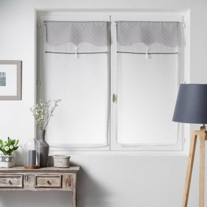 Paire de voilages passe tringle 60x160 Sable dentelle Charmina gris 60 X 160 Blanc