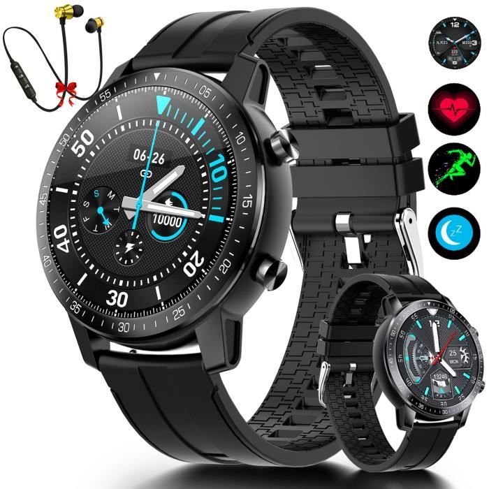 Montre Connectée Homme Femme - Montre Intelligent tactile Fréquence cardiaque-calories Smartwatch Sport +Casque Bluetooth+sangle