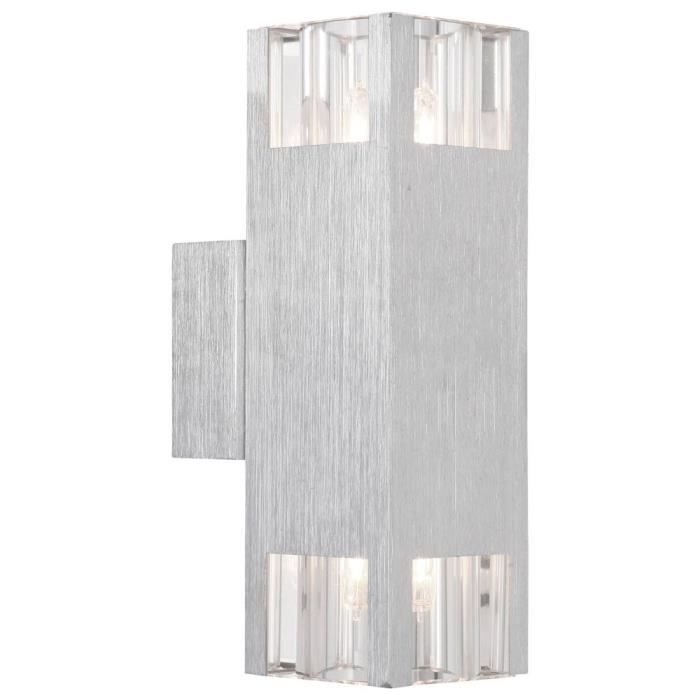 Applique luminaire mural aluminium verre cube argent clair salle de séjour