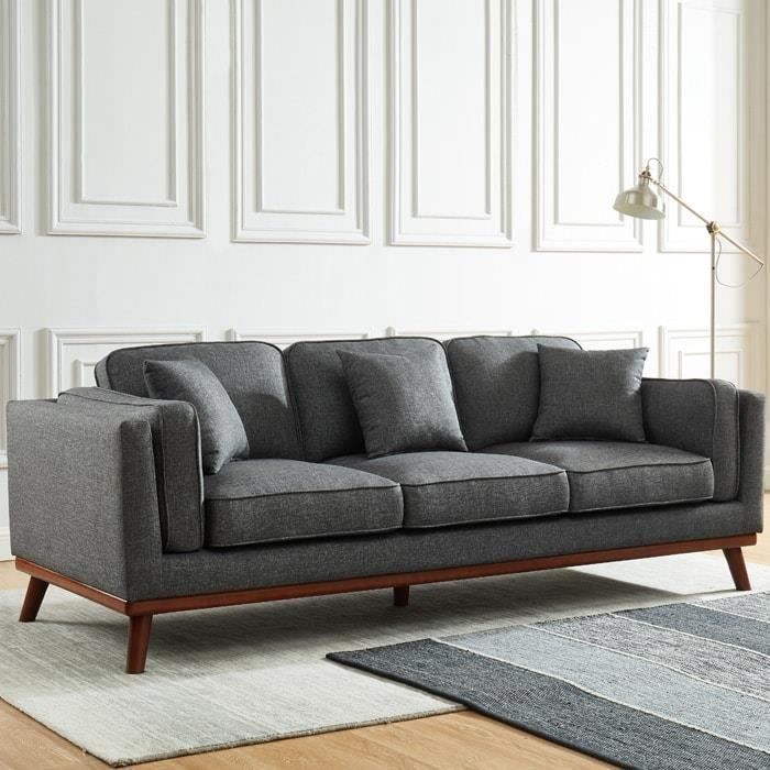 Canapé droit 3 places en tissu gris anthracite - Collection Gabin Gris