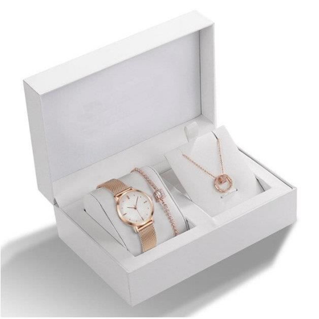Coffret cadeau luxe montre et bijoux femme simply couleur or rose