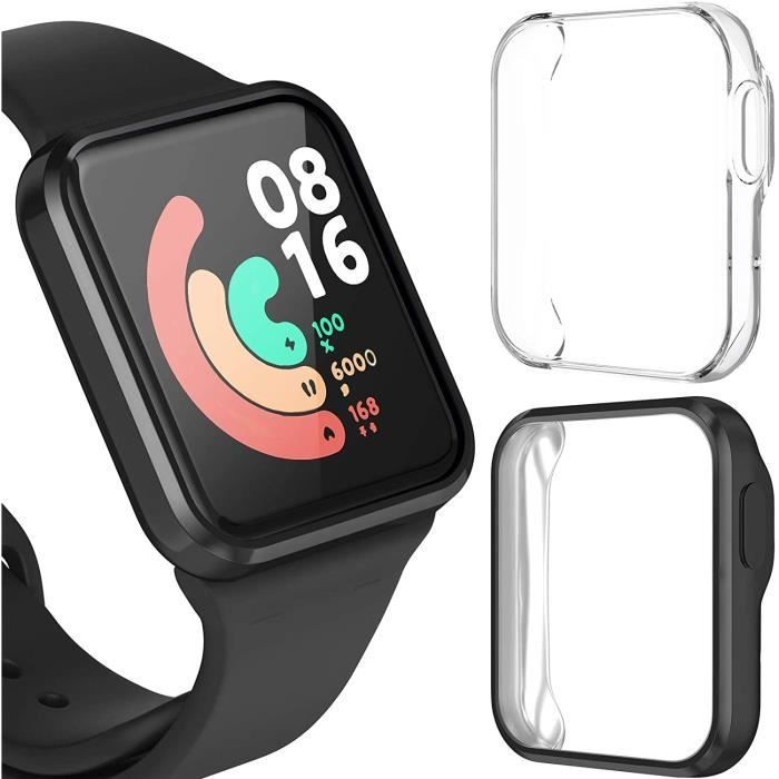 2pcs Coque pour Mi Watch Lite, Protection d'écran Cadre Protection Totale Anti-Rayure Protecteur Étui Bumper Couverture Totale TPU