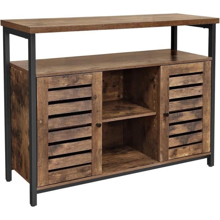 INDUSA - Commode 2 Portes Placard Étagères Structure en Métal Buffet de Rangement Style Industriel vintage 100 cm