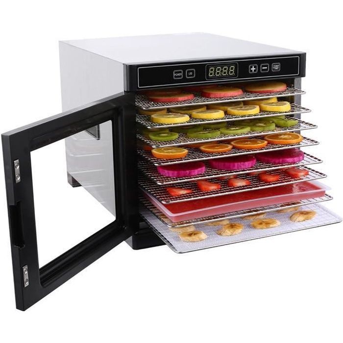Déshydrateur alimentaire de nourriture fruit 600W 8 plateaux température 0-75 ℃ Minuterie 24 H panneau numérique