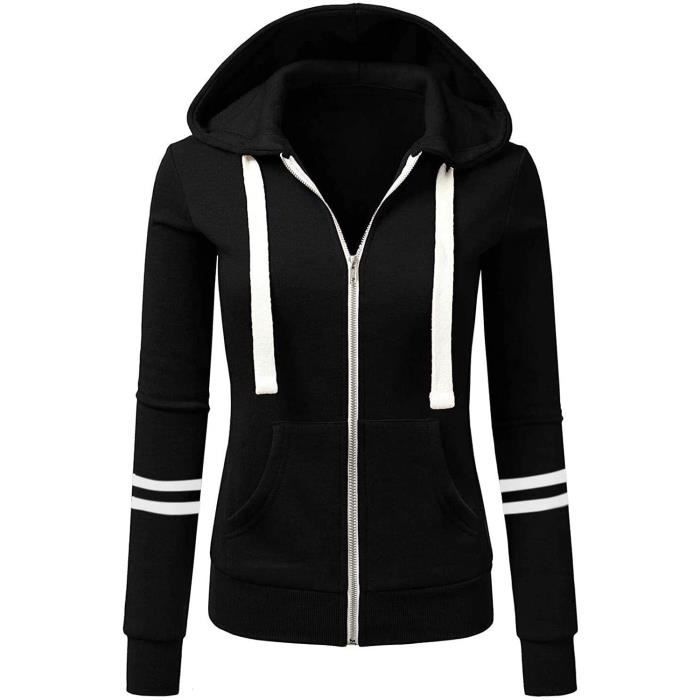 Sweat-Shirt Zippé à Capuche Femme Chic Élégant Grande Taille, Hoodie Slim Manche Longue Couleur Unie, Sweat Cordon Décontracté