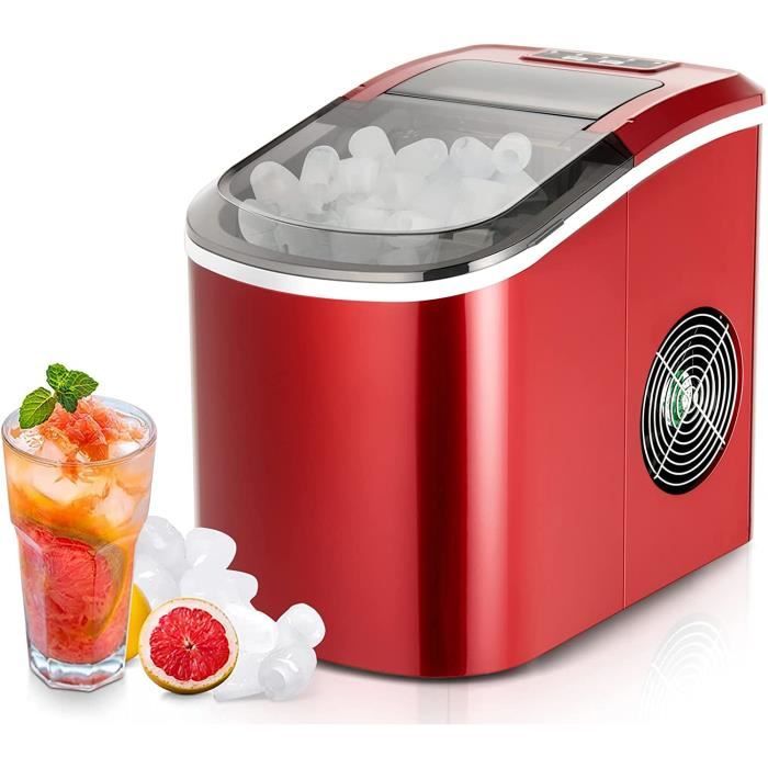 RELAX4LIFE Machine à Glaçons Autonettoyante 12KG en 24H, 2 Tailles de Glaçons, 9 Glaçons en 6-13Min, 2.2 L Réservoir d’Eau, Rouge