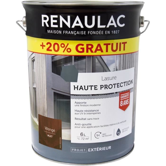 RENAULAC Lasure haute protection Wenge - Garantie 8 ans - 6L - 72m² / pôt