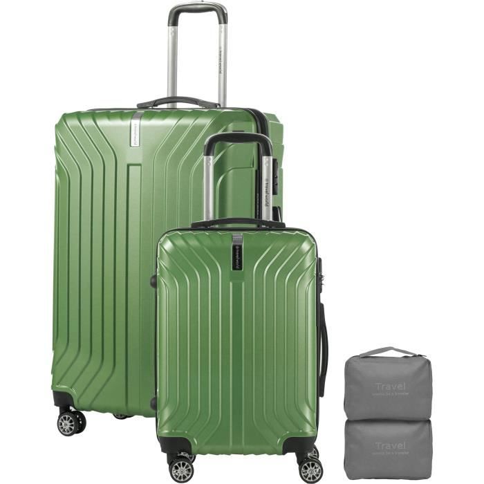 TRAVEL WORLD Ensemble de de Valises 55/75cm avec 2 trousses de toilettes - Couleur Sapin