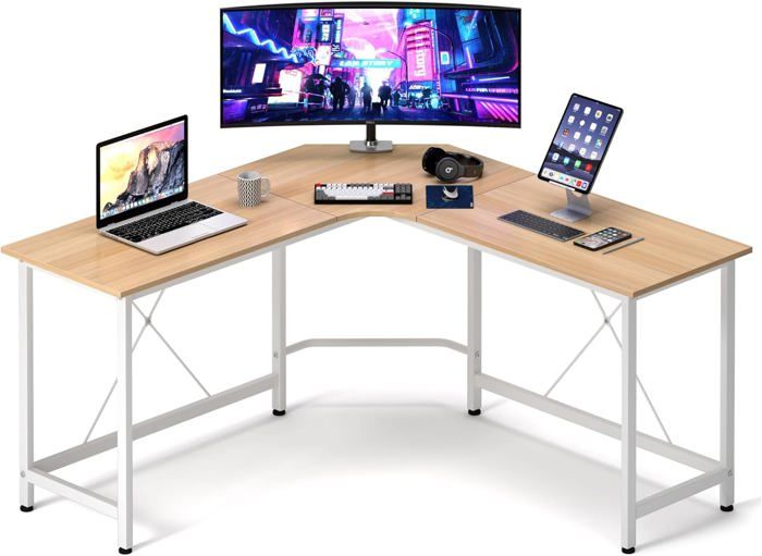 sogeshome bureau d'ordinateur d'angle en forme de l - grande table de jeu - bureau d'angle,érable blanc