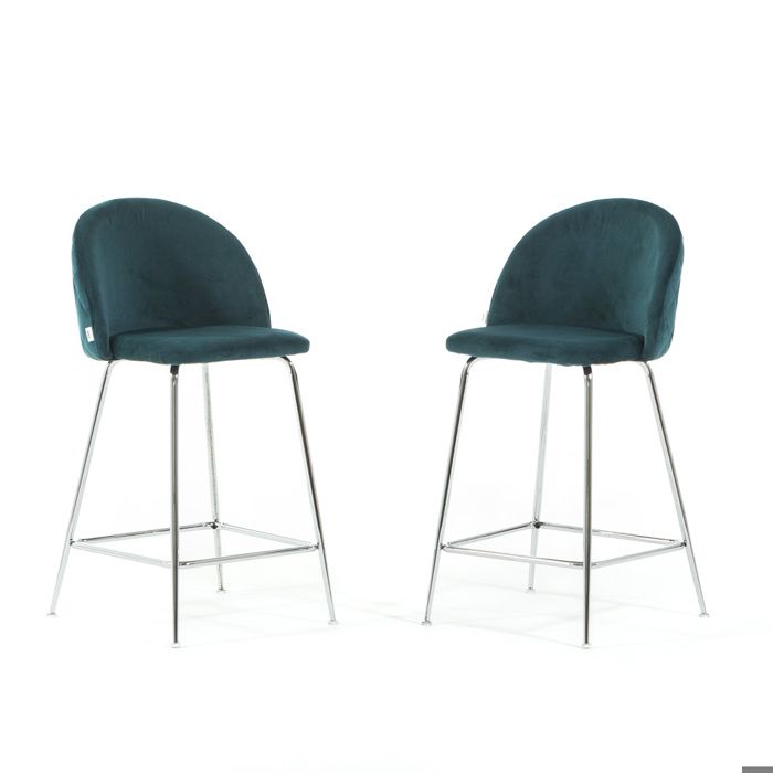 Tabourets - SARA - XL - Velours Canard - Pieds Métal Argentés - Hauteur dassise 65 cm