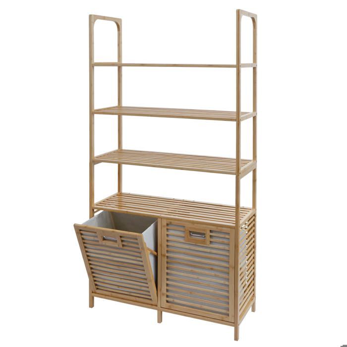 Armoire de salle de bain en bambou MCW N83 168x81x33cm