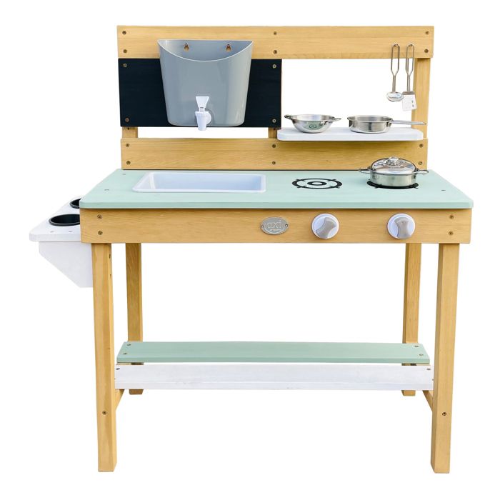 AXI Puck Cuisine en Bois Jouet pour lextérieur Jouet en Bois Cuisine Multifonctionnelle avec 6 pièces daccessoires Jouet