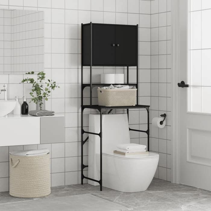 (ON SALE)Armoire haut de salle de bainMeuble de machine à laver noir 68x485x194 cm 18594
