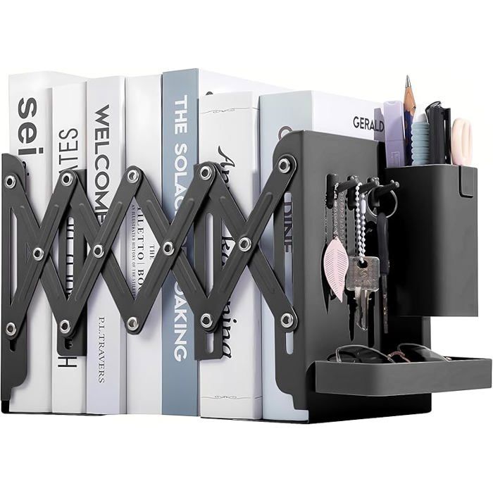 4 Pièces Serre-Livres Métal 'BOOK' Blanc + Noir – Design Original, Antidérapant, Pour Étagère Bureau Bibliothèque