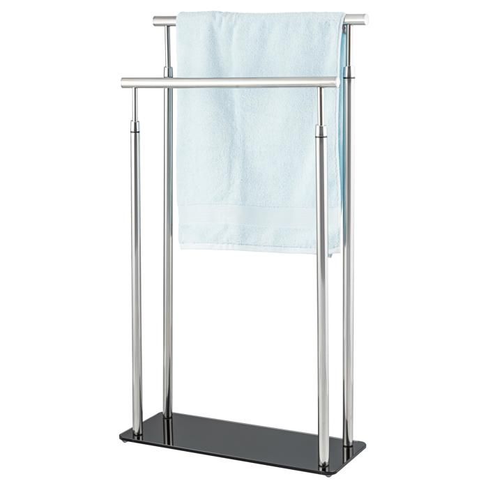 Porte Serviettes 3 Barres Design en Acier Couleur Argent Chromé Sur Pied Aspect Minimaliste et