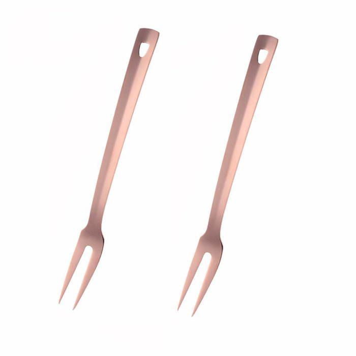 Fourchettes à barbecue en acier inoxydable longues 31 cm de long lot de 2 or rose.