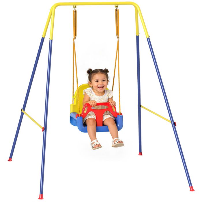 Portique Balançoire Enfants - AIYAPLAY - 3 en 1 - Pliable - Siège Réglable - Support en Acier - 128 x 155 x 157 cm - Multicolore