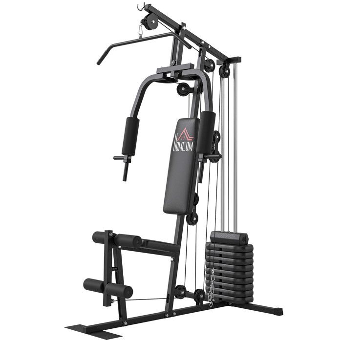 Station de musculation fitness avec 9 blocs de poids de 5 kg 45kg au total entraînement complet - 200 x 135 x 103 cm