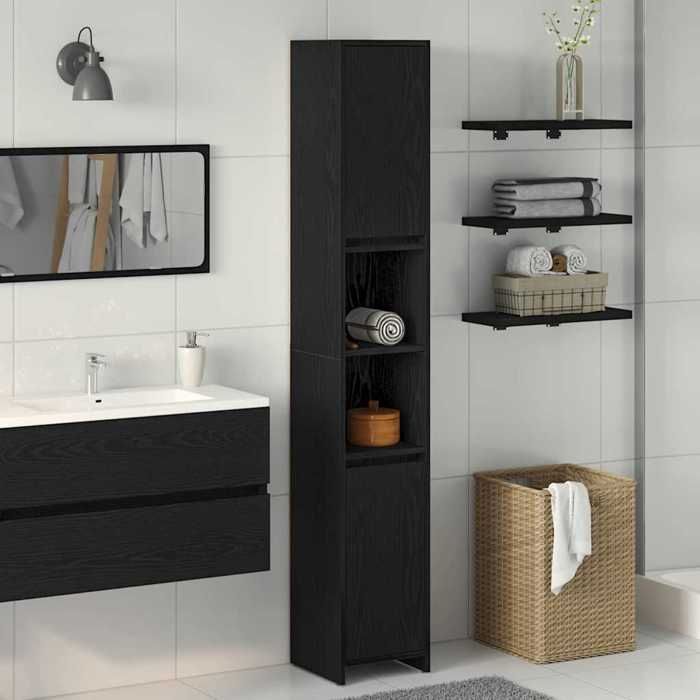 Meuble WC Noir - Cabinet de salle de bain - Chêne noir 30x30x1835 cm A1383