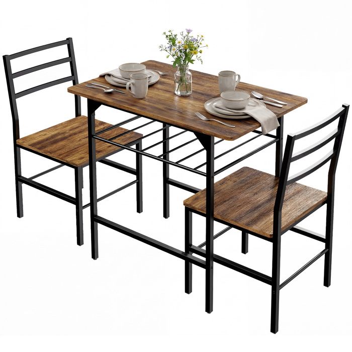 Ensemble table salle à manger avec 2 chaises - HOMCOM - industriel - avec étagère - 80x50x788cm - bois et métal - brun rustique