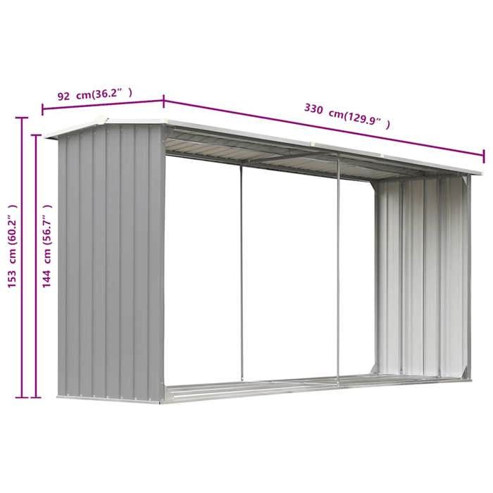 Elégant Portant de bois de chauffage Gris - Abri de stockage de bois Acier galvanisé 330x92x153cm Gris PRO6432833393782