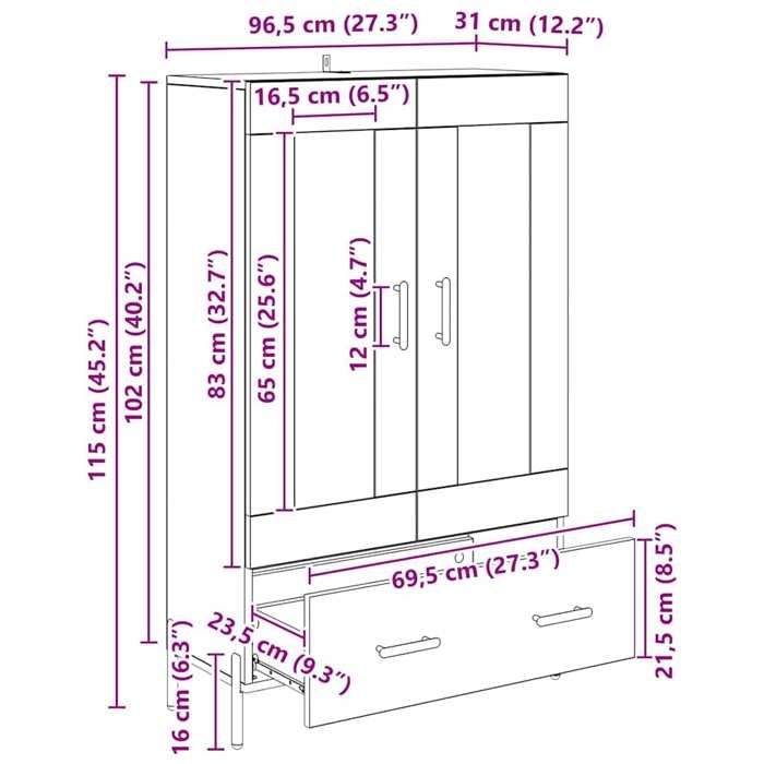 Noir Haut Armoire Contemporain - Highboard/Commode haute/Vaisselier - avec tiroir Corona Chêne noir 69 5x31x115cm LH23691659