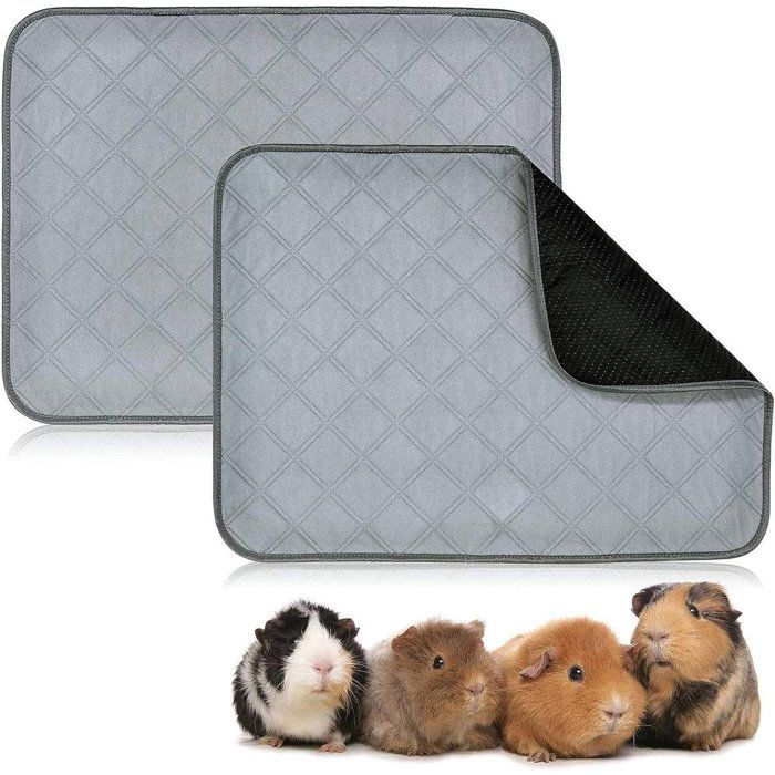 Tapis absorbants lavables pour cobayes - 2 pièces (60 x 45 cm) - Polaire gris clair - Super absorbants et imperméables - Pour lapins