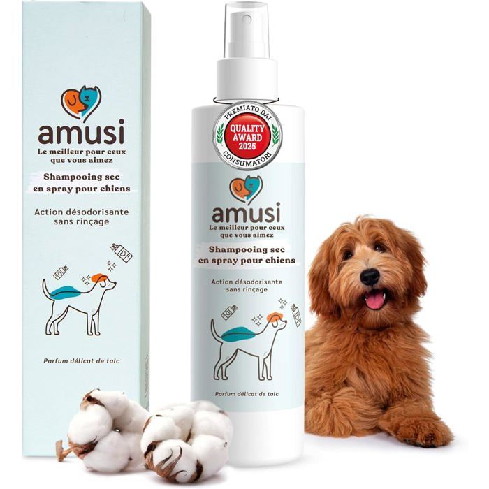 Shampooing sec pour chien - RUSSBOY - Spray 250 ml - Sans rinçage - Hypoallergénique - Sans parabène ni silicone