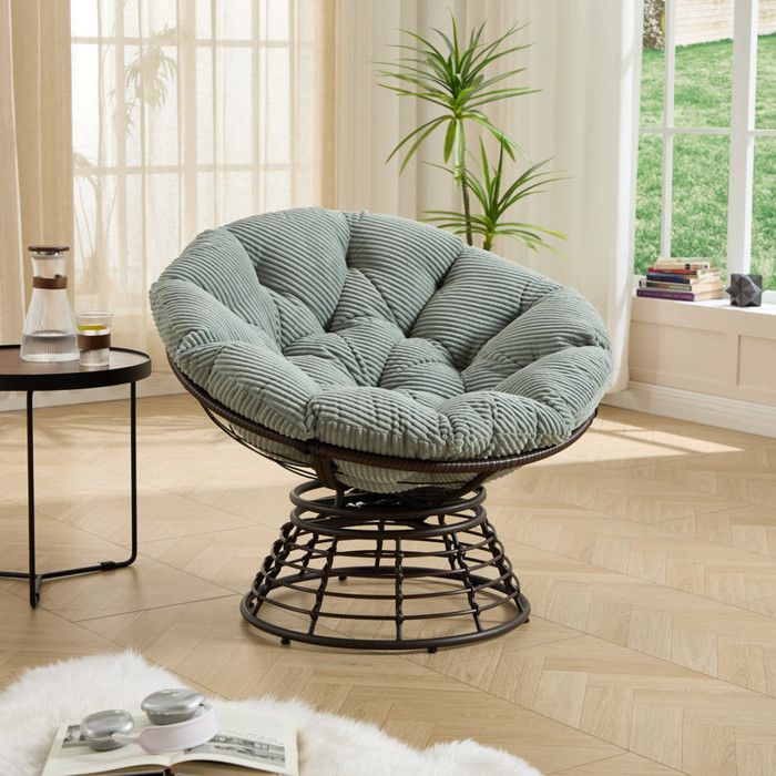 Luscriate - Fauteuil Papasan Pivotant Silencieux - Intérieur/Extérieur - Coussin Épais et Amovible - 60x92x67 cm - Vert