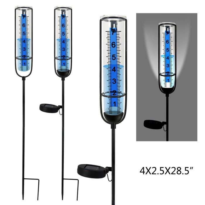 Pluviomètre 7 pouces avec lampe solaire grand nombre clair et outil de mesure de pluie pour jardin pelouse et ferme