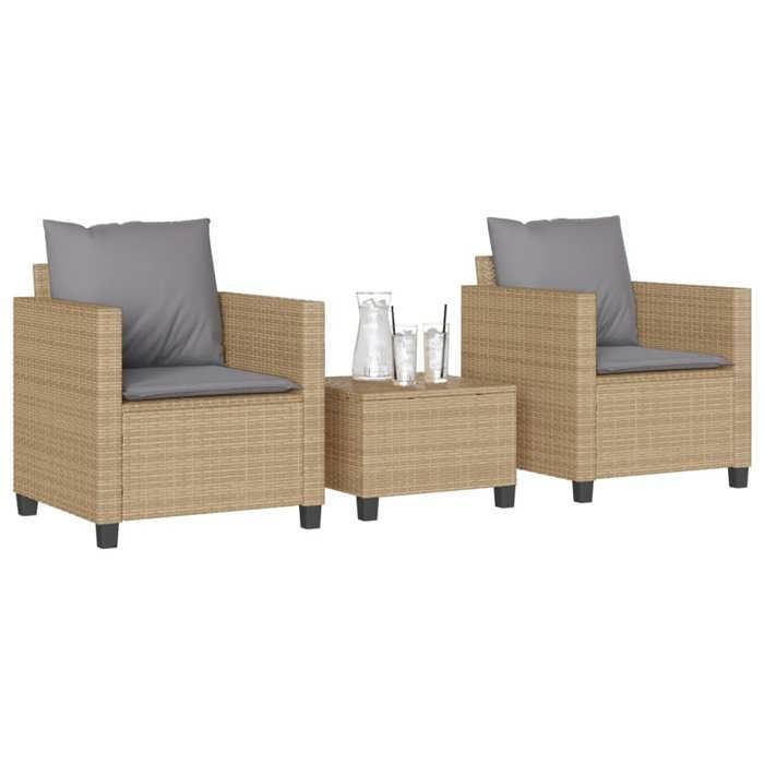 VIDAXL Ensemble Table bar avec chaises (3 pcs) - ANTI-UV - + coussins - beige résine tressée 50x50x36 cm M9099