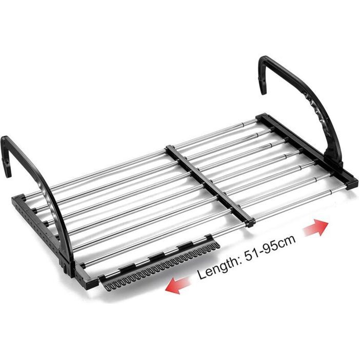 Étendoir linge pliable télescopique inox 51-95cm balcon radiateur