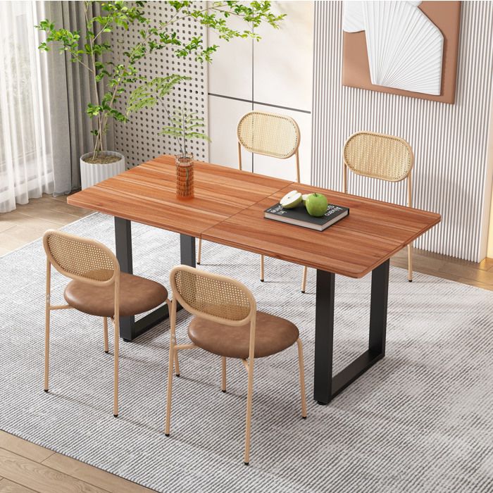 Chaises de salle à manger VIVRYN Lot de 4 dossier ovale en rotin naturel structure stable en métal PU marron
