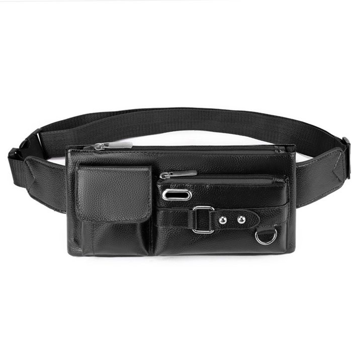 Sac banane homme – Similicuir Exterieur Casual Business -26*14*4cm - Noir