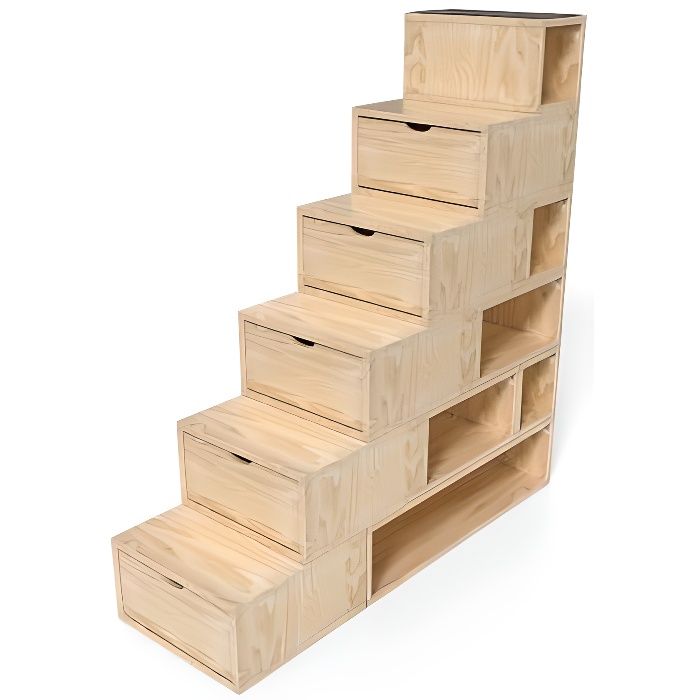 escalier cube de rangement abc meubles - hauteur 150cm - bois massif - verni - brut