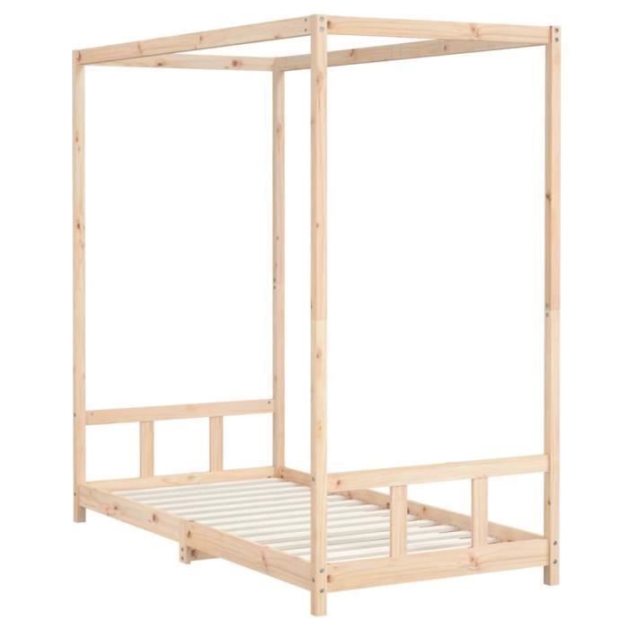 Cadre de lit enfant - AKOZON - 90x190 cm - Bois de pin massif - 1 place - À monter soi-même