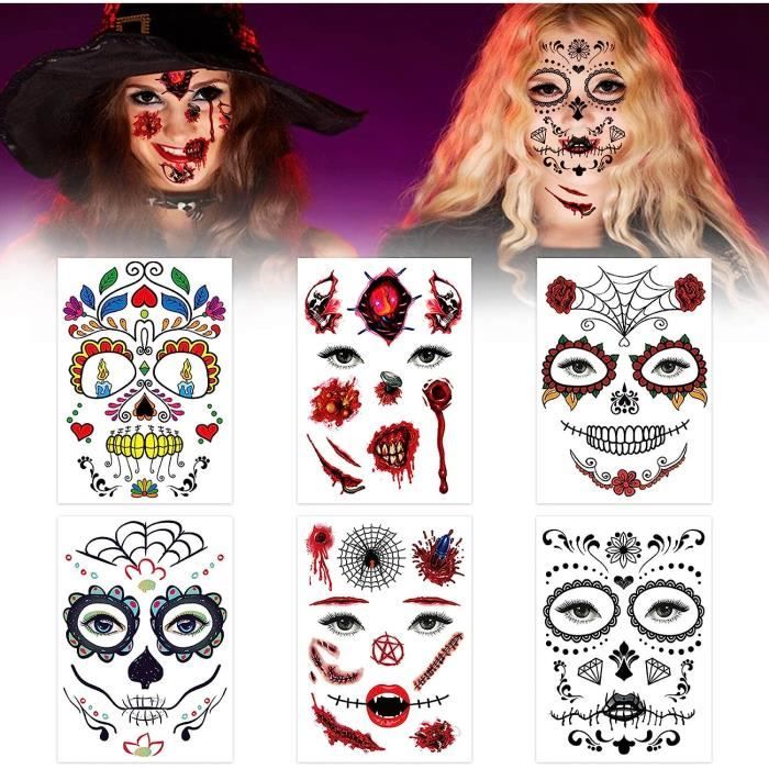 KEL Tatouage Lumineux De Dessin Animé D'Halloween Autocollant De